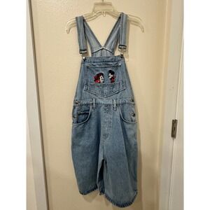 Vintage Disney Mickey Minnie Mouse Light Wash Denim Carpenter Overalls Shorts